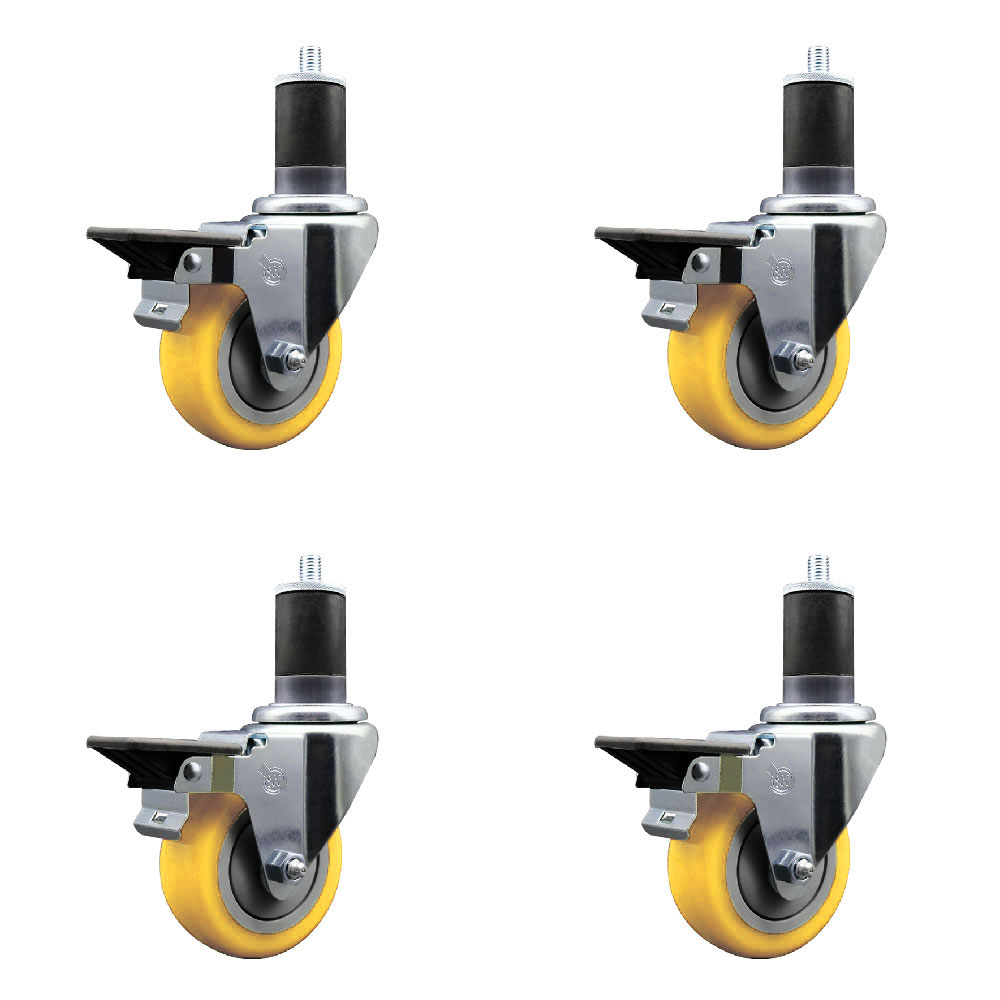 SCC-EX20S3514-PPUB-YEL-PLB-158-4 Polyurethane Swivel Expanding Stem Caster with 3.5 in. Yellow Wheels & 1.63 in. Stems - Set of 4
