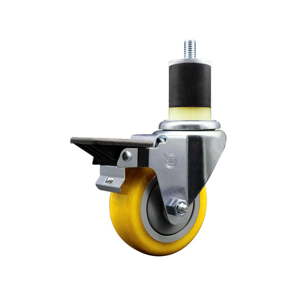 SCC-EX20S3514-PPUB-YEL-PLB-178 Polyurethane Expanding Stem Swivel Caster with 3.5 in. Yellow Wheel & 1.87 in. Stem & Posi Locking Brake