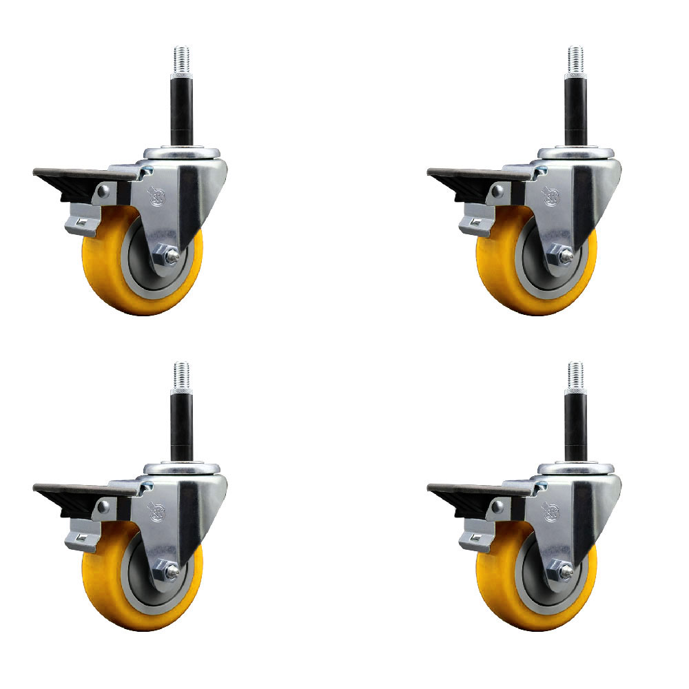 SCC-EX20S3514-PPUB-YEL-PLB-34-4 Polyurethane Swivel Expanding Stem Caster with 3.5 in. Yellow Wheels & 0.75 in. Stems - Set of 4