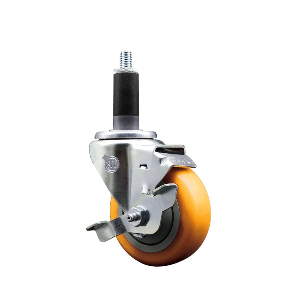 SCC-EX20S3514-PPUB-YEL-TLB-118 Polyurethane Expanding Stem Swivel Caster with 3.5 in. Yellow Wheel & 1.13 in. Stem & Top Locking Brake
