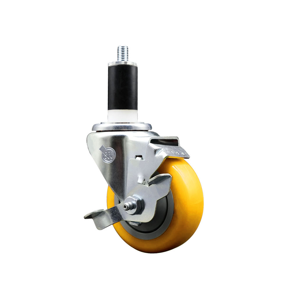 SCC-EX20S3514-PPUB-YEL-TLB-138 Polyurethane Expanding Stem Swivel Caster with 3.5 in. Yellow Wheel & 1.38 in. Stem & Top Locking Brake