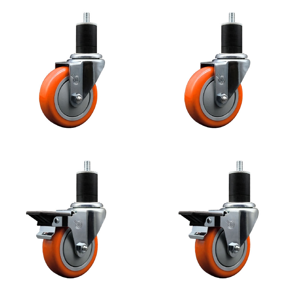 SCC-EX20S414-PPUB-ORG-2-PLB-2-134 Polyurethane Swivel Expanding Stem Caster with 4 in. Orange Wheels & 1.75 in. Stems - Set of 4