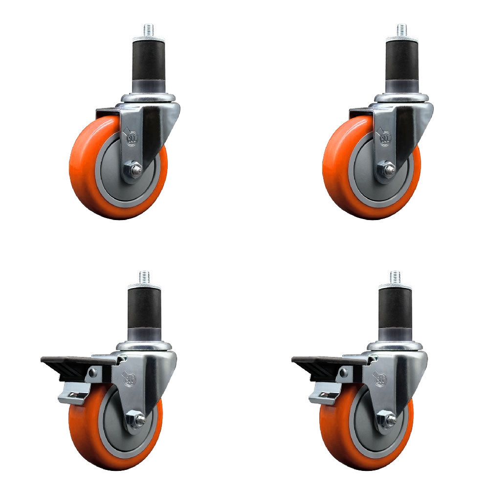 SCC-EX20S414-PPUB-ORG-2-PLB-2-158 Polyurethane Swivel Expanding Stem Caster with 4 in. Orange Wheels & 1.63 in. Stems - Set of 4