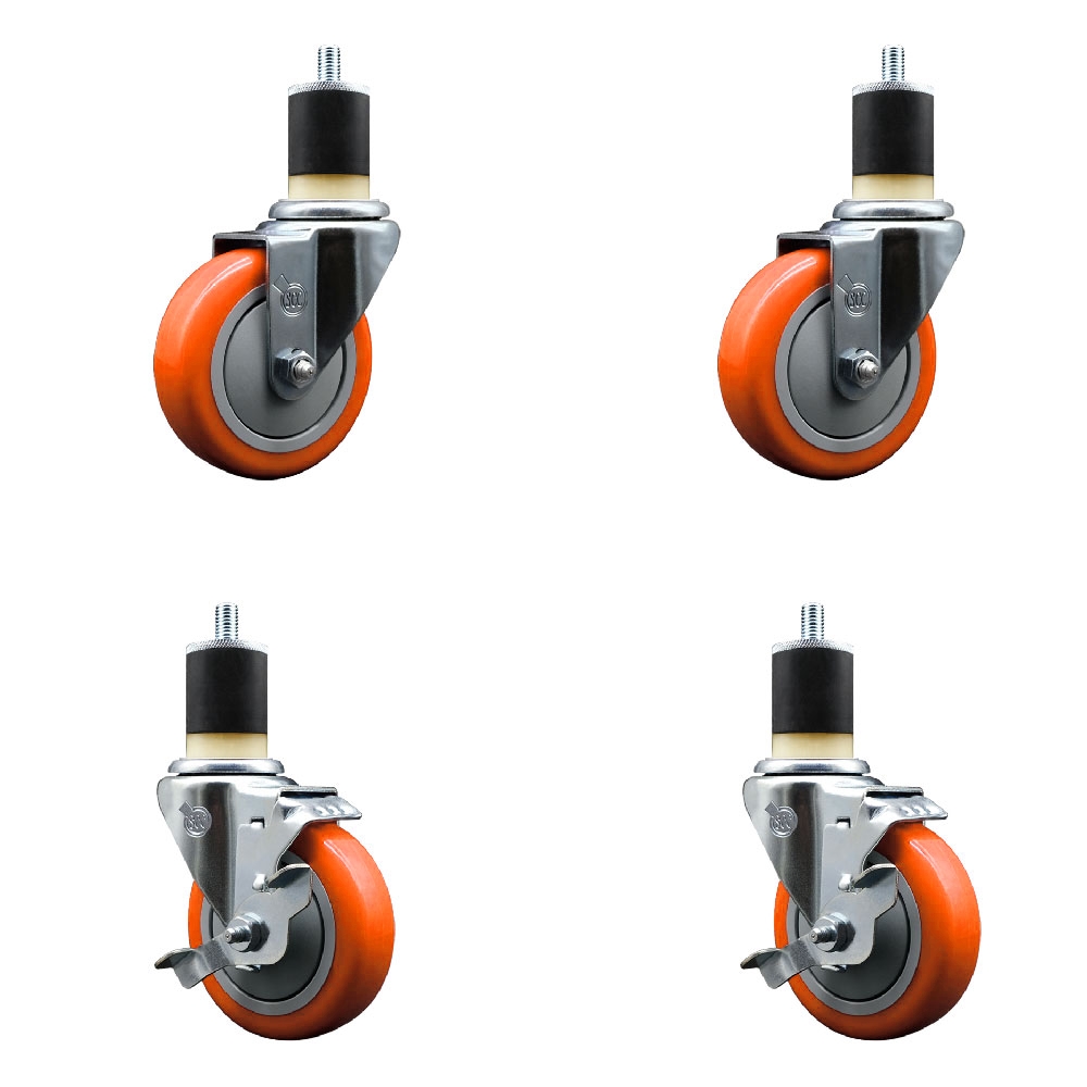 SCC-EX20S414-PPUB-ORG-2-TLB-2-178 Polyurethane Swivel Expanding Stem Caster with 4 in. Orange Wheels & 1.87 in. Stems - Set of 4