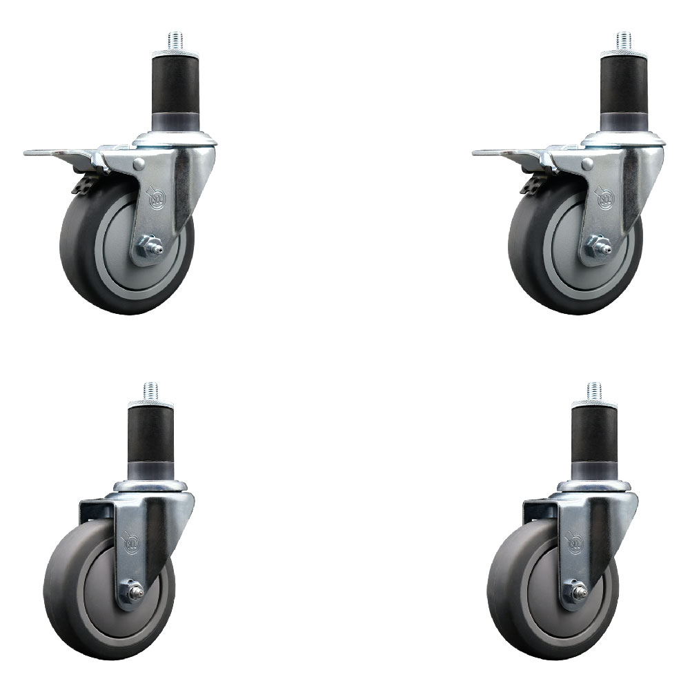 Stainless Steel Thermoplastic Rubber Swivel Expanding Stem Caster with 4 in. Gray Wheels & 1.63 in. Stems 2 - Set of 4