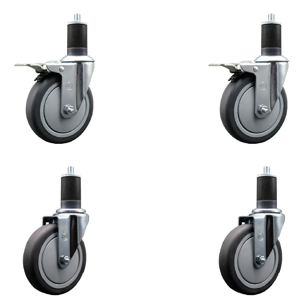 SCC-SSEXTTL20S514-TPRB-2-S-2-158 Stainless Steel Thermoplastic Rubber Swivel Expanding Stem Caster with 5 in. Gray Wheels & 1.63 in. Stems - Set of 4