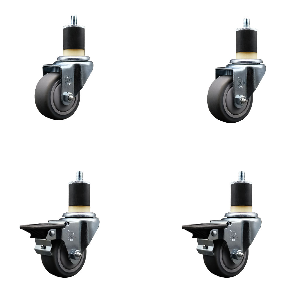 SCC-EX20S314-TPRB-2-PLB-2-178 Thermoplastic Rubber Swivel Expanding Stem Caster with 3 in. Gray Wheels & 1.87 in. Stems - Set of 4