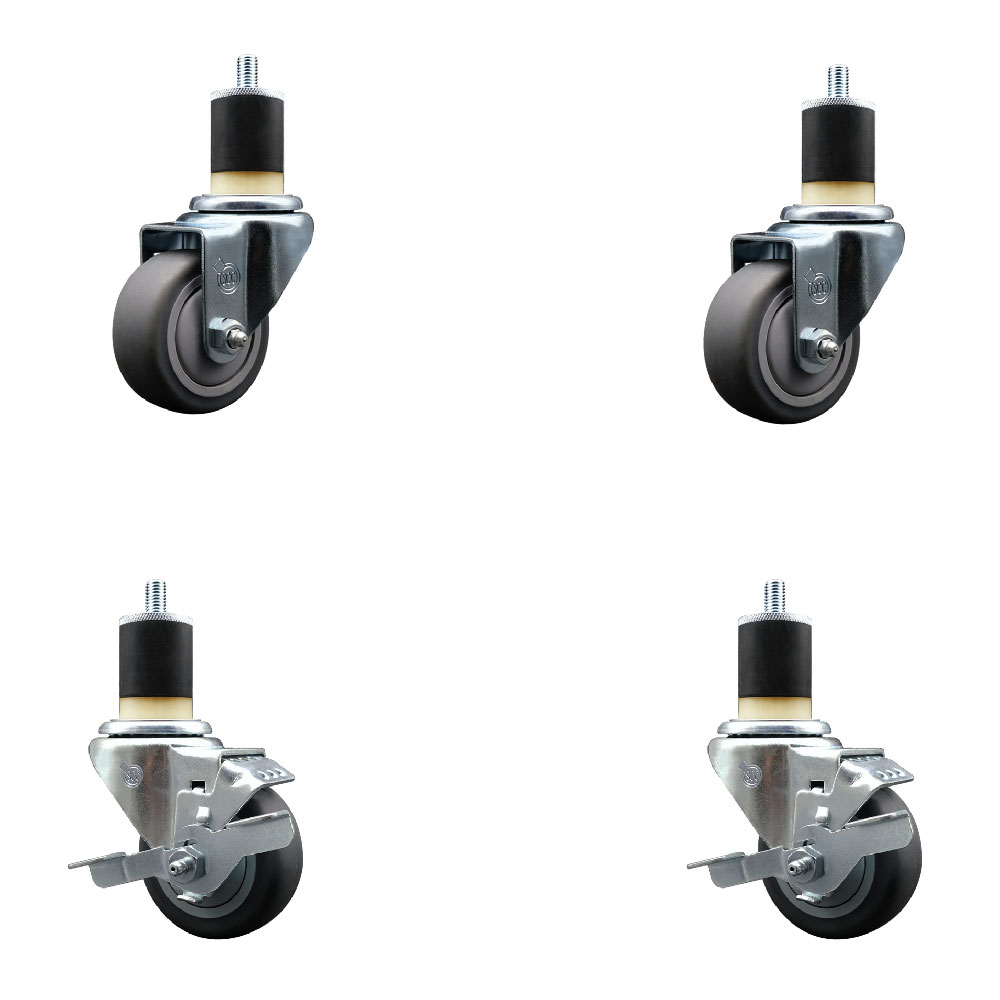 SCC-EX20S314-TPRB-2-TLB-2-178 Thermoplastic Rubber Swivel Expanding Stem Caster with 3 in. Gray Wheels & 1.87 in. Stems - Set of 4