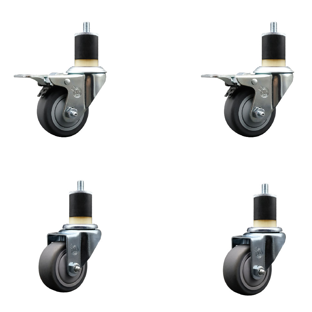 SCC-EXTTL20S314-TPRB-2-S-2-178 Thermoplastic Rubber Swivel Expanding Stem Caster with 3 in. Gray Wheels & 1.87 in. Stems - Set of 4