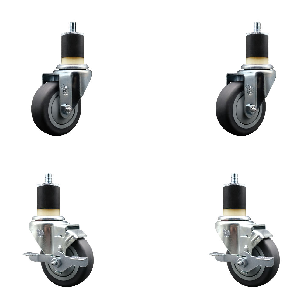 SCC-EX20S3514-TPRB-2-TLB-2-178 Thermoplastic Rubber Swivel Expanding Stem Caster with 3.5 in. Gray Wheels & 1.87 in. Stems - Set of 4