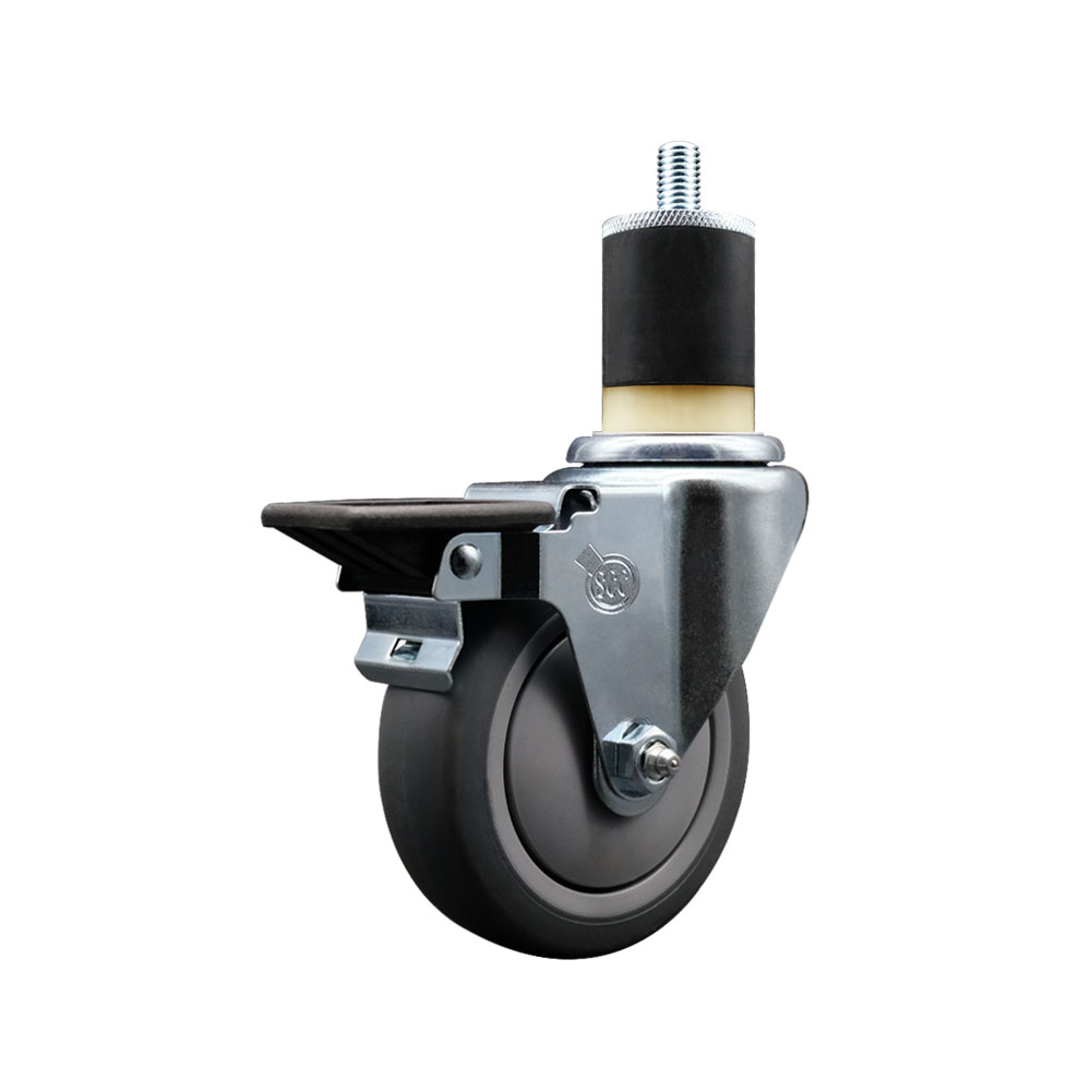 SCC-EX20S414-TPRB-PLB-178 Thermoplastic Rubber Swivel Expanding Stem Swivel Caster with 4 in. Gray Wheel & 1.87 in. Stem & Posi Locking Brake