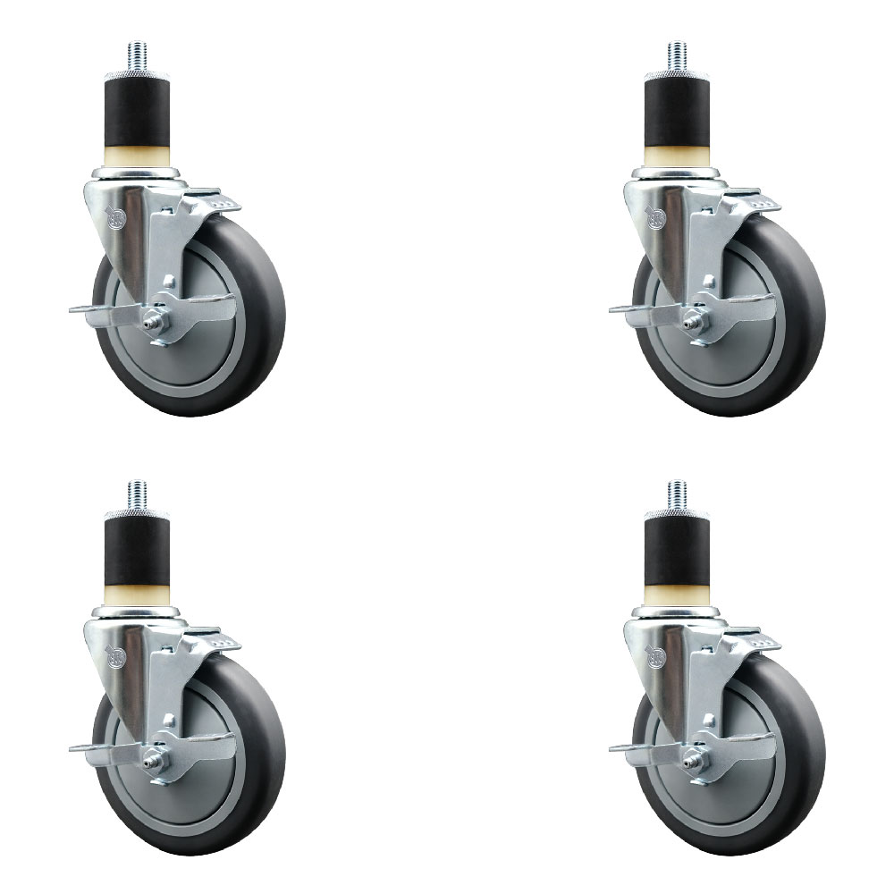 SCC-EX20S514-TPRB-TLB-178-4 Thermoplastic Rubber Swivel Expanding Stem Caster with 5 in. Gray Wheels & 1.87 in. Stems - Set of 4