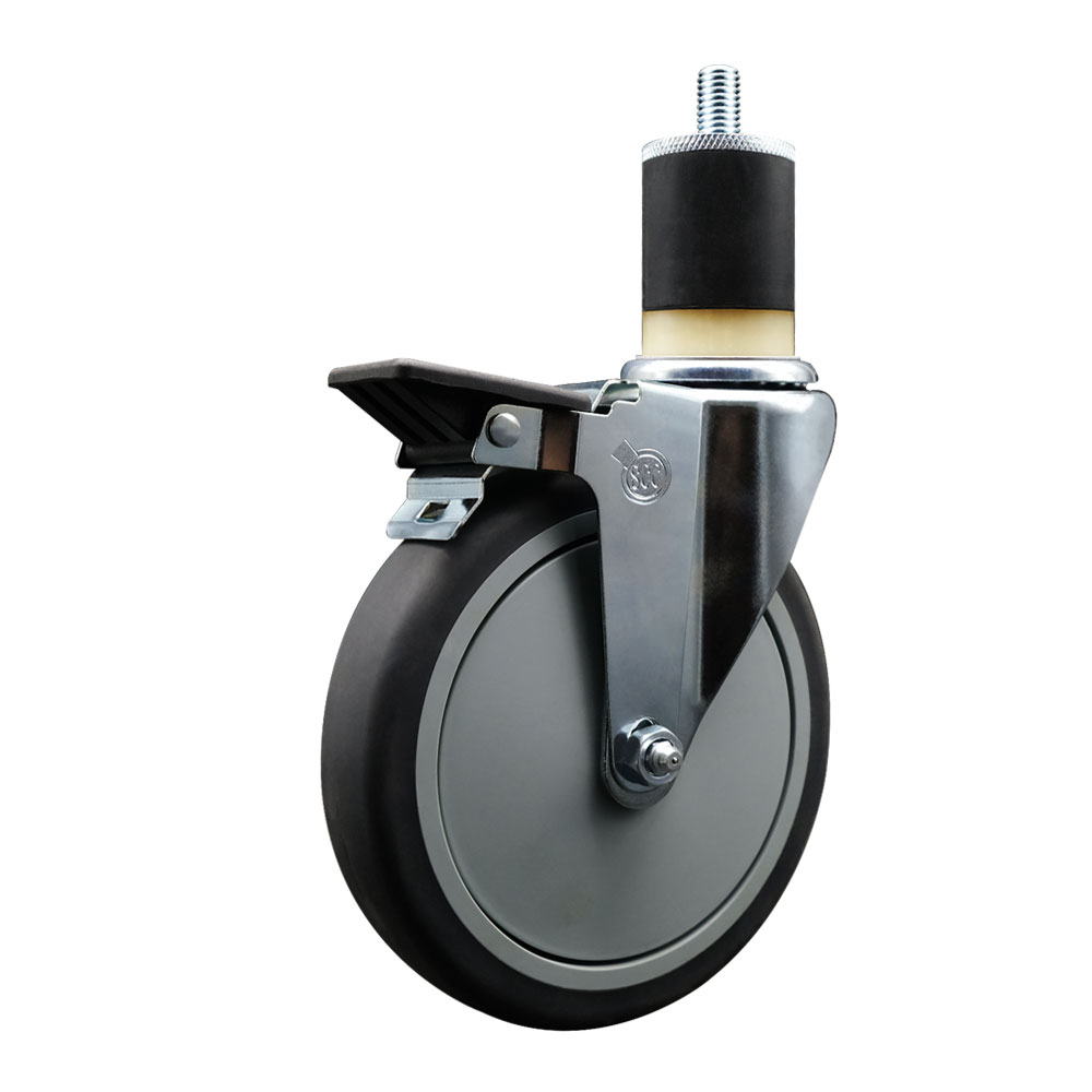SCC-EX20S614-TPRB-PLB-178 Thermoplastic Rubber Swivel Expanding Stem Swivel Caster with 6 in. Gray Wheel & 1.87 in. Stem & Posi Locking Brake