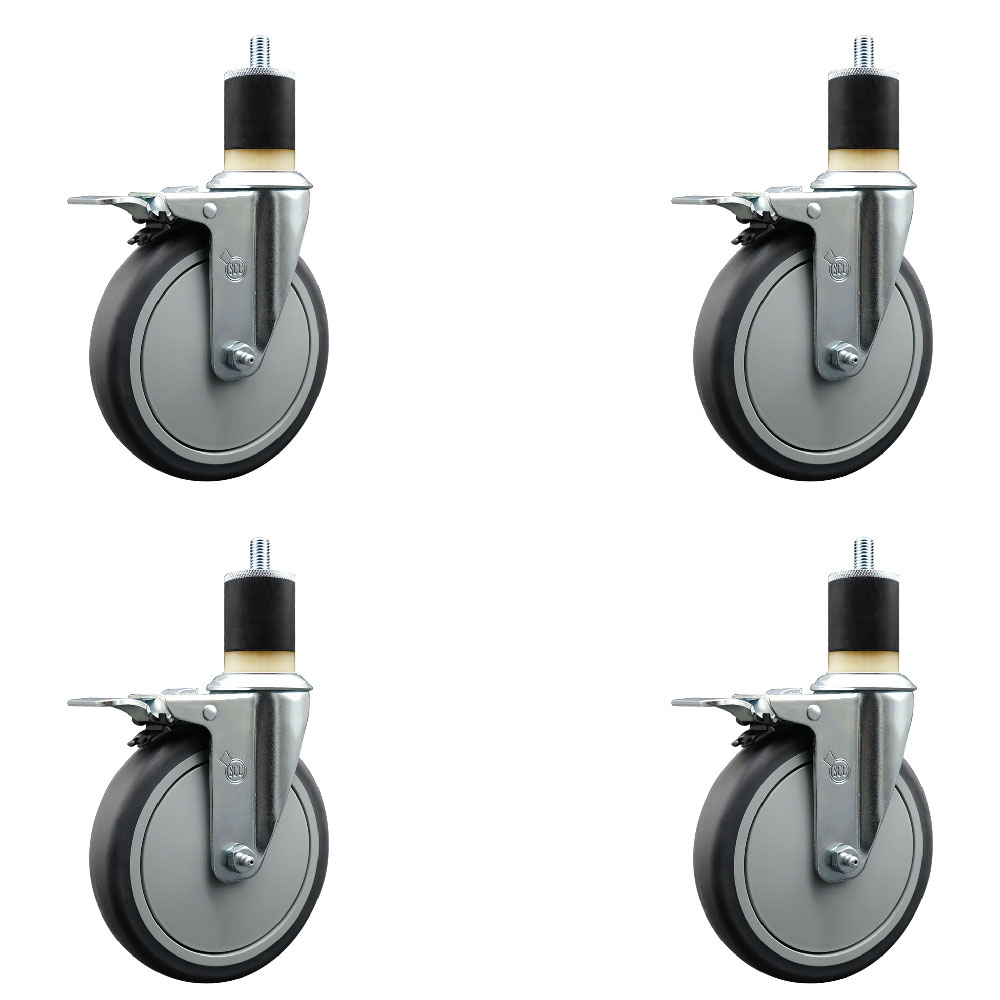 SCC-EXTTL20S614-TPRB-178-4 Thermoplastic Rubber Swivel Expanding Stem Caster with 6 in. Gray Wheels & 1.87 in. Stems - Set of 4