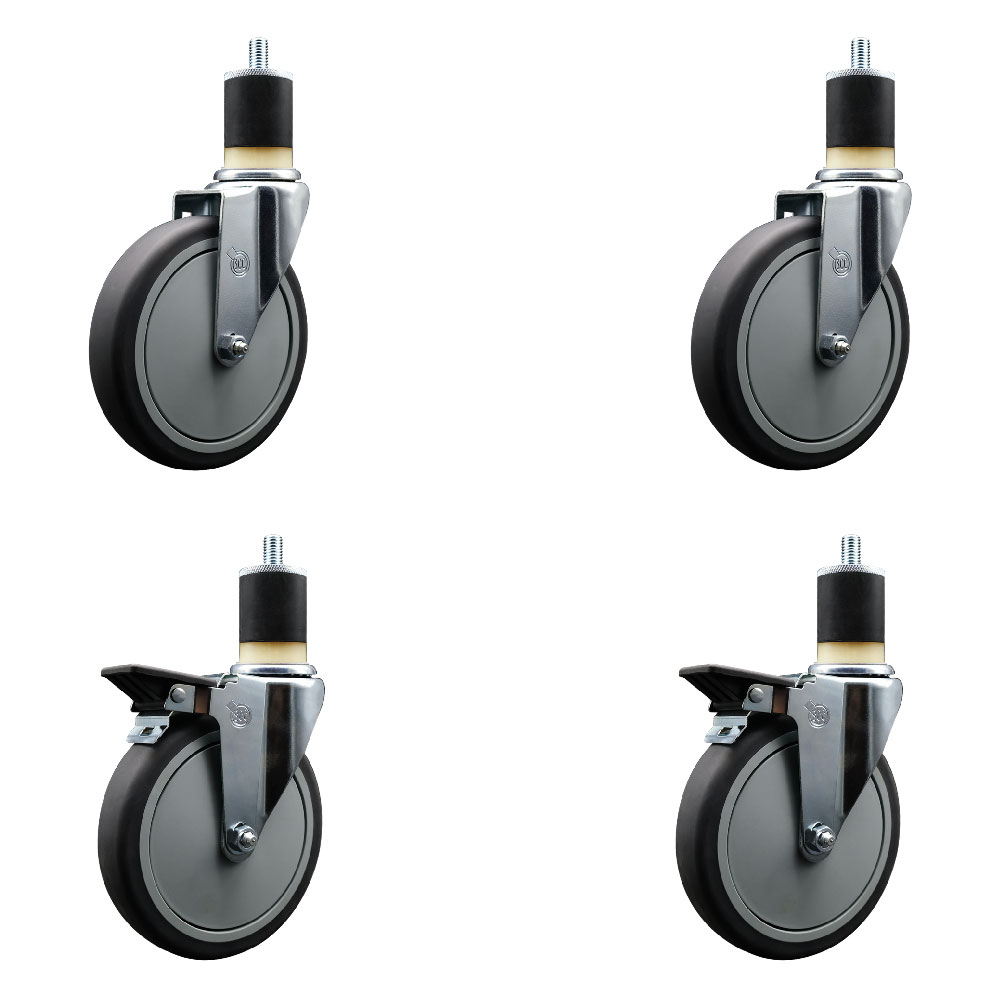 SCC-EX20S614-TPRB-2-PLB-2-178 Thermoplastic Rubber Swivel Expanding Stem Caster with 6 in. Gray Wheels & 1.87 in. Stems - Set of 4