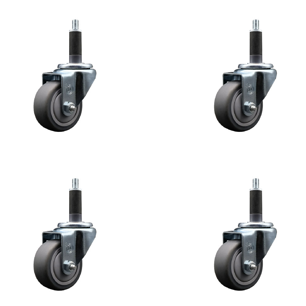 SCC-EX20S314-TPRB-1-4 Thermoplastic Rubber Swivel Expanding Stem Caster with 3 in. Gray Wheels & 1 in. Stems - Set of 4