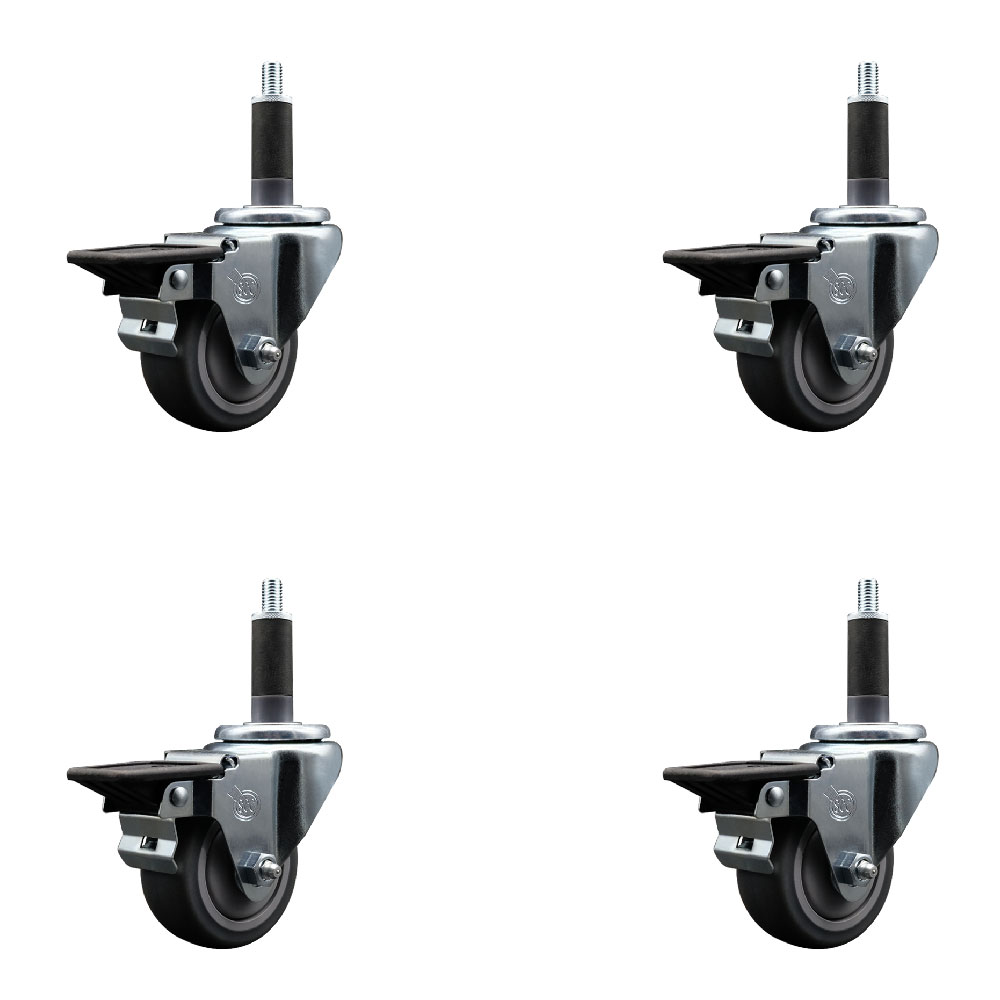 SCC-EX20S314-TPRB-PLB-1-4 Thermoplastic Rubber Swivel Expanding Stem Caster with 3 in. Gray Wheels & 1 in. Stems - Set of 4