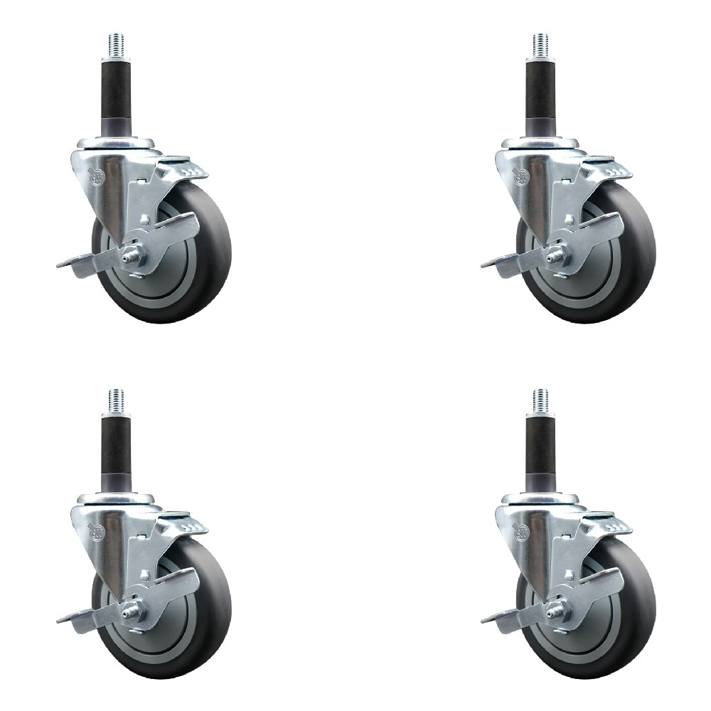 SCC-EX20S414-TPRB-TLB-1-4 Thermoplastic Rubber Swivel Expanding Stem Caster with 4 in. Gray Wheels & 1 in. Stems - Set of 4