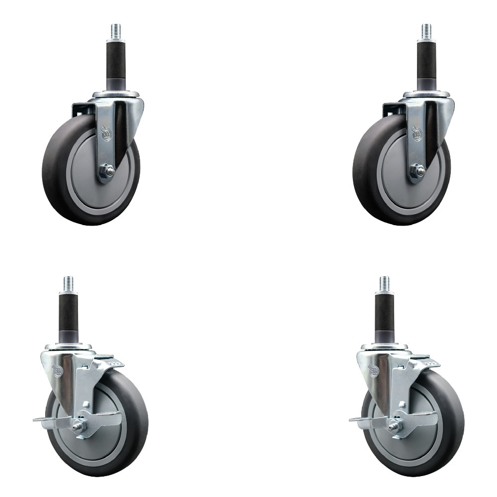 SCC-SSEX20S514-TPRB-2-TLB-2-1 Stainless Steel Thermoplastic Rubber Swivel Expanding Stem Caster with 5 in. Gray Wheels & 1 in. Stems - Set of 4