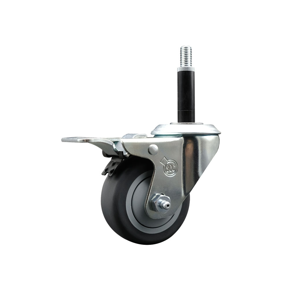 SCC-EXTTL20S314-TPRB-34 Thermoplastic Rubber Swivel Expanding Stem Swivel Caster with 3 in. Gray Wheel & 0.75 in. Stem & Total Locking Brake