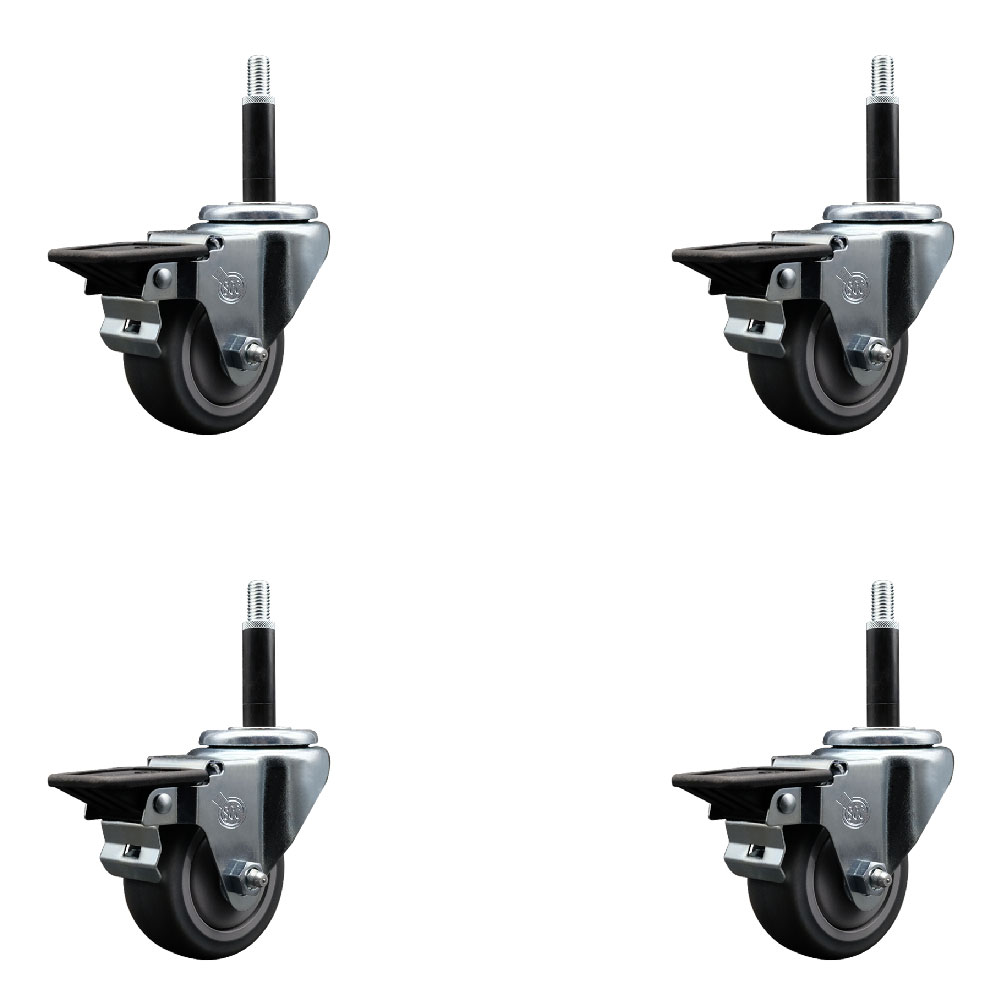 SCC-EX20S314-TPRB-PLB-34-4 Thermoplastic Rubber Swivel Expanding Stem Caster with 3 in. Gray Wheels & 0.75 in. Stems - Set of 4