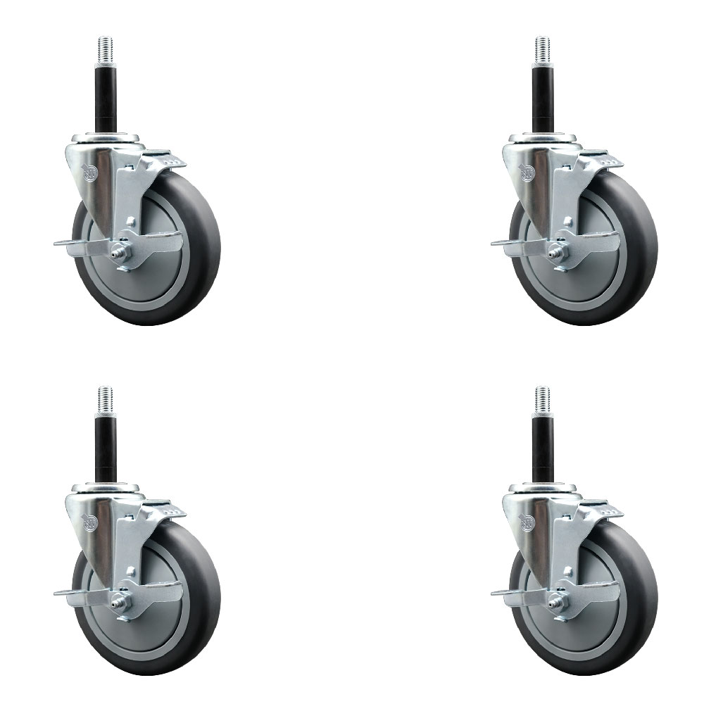 SCC-EX20S514-TPRB-TLB-34-4 Thermoplastic Rubber Swivel Expanding Stem Caster with 5 in. Gray Wheels & 0.75 in. Stems - Set of 4