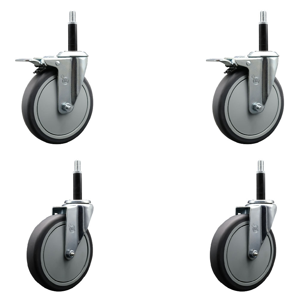 SCC-EXTTL20S614-TPRB-2-S-2-34 Thermoplastic Rubber Swivel Expanding Stem Caster with 6 in. Gray Wheels & 0.75 in. Stems - Set of 4