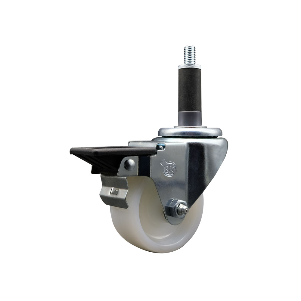 SCC-EX20S314-NYS-PLB-1 Nylon Expanding Stem Swivel Caster with 3 in. White Wheel & 1 in. Stem & Posi Locking Brake