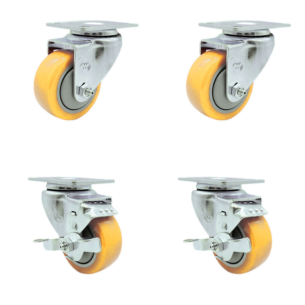 SCC-20S314-PPUB-YEL-2-TLB-2 Polyurethane Swivel Top Plate Caster with 3 in. Yellow Wheels - Set of 4