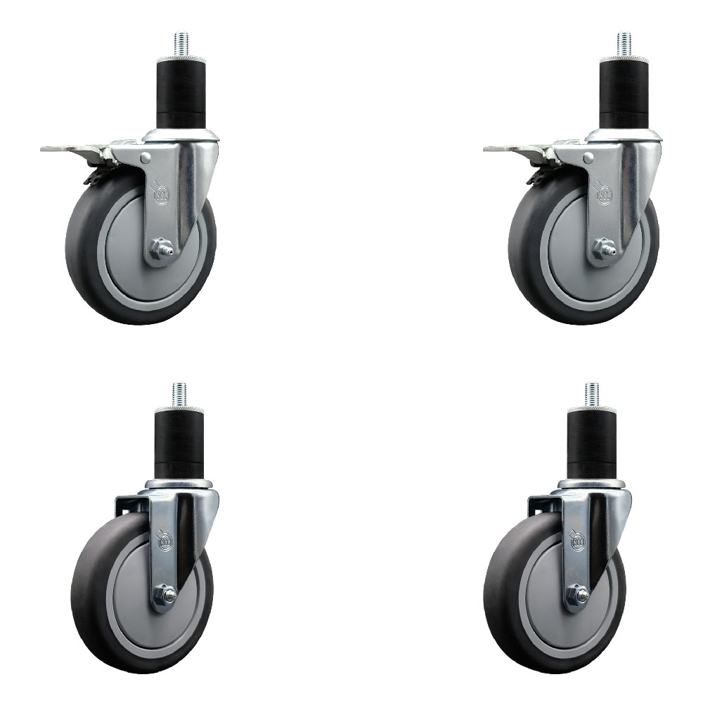 SCC-EXTTL20S514-TPRB-2-S-2-134 Thermoplastic Rubber Swivel Expanding Stem Caster with 5 in. Gray Wheels & 1.75 in. Stems - Set of 4