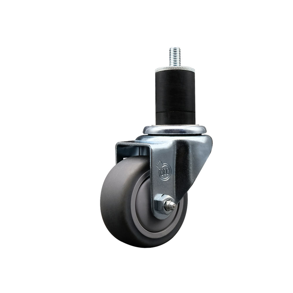 SCC-SSEX20S314-TPRB-134 Stainless Steel Thermoplastic Rubber Swivel Expanding Stem Swivel Caster with 3 in. Gray Wheel & 1.75 in. Stem
