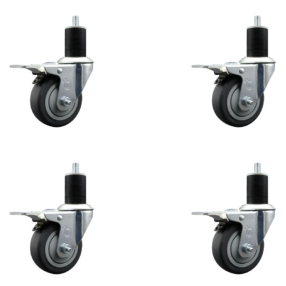 Stainless Steel Thermoplastic Rubber Swivel Expanding Stem Caster with 3.5 in. Gray Wheels & 1.75 in. Stems 4 Swivel - Set of 4