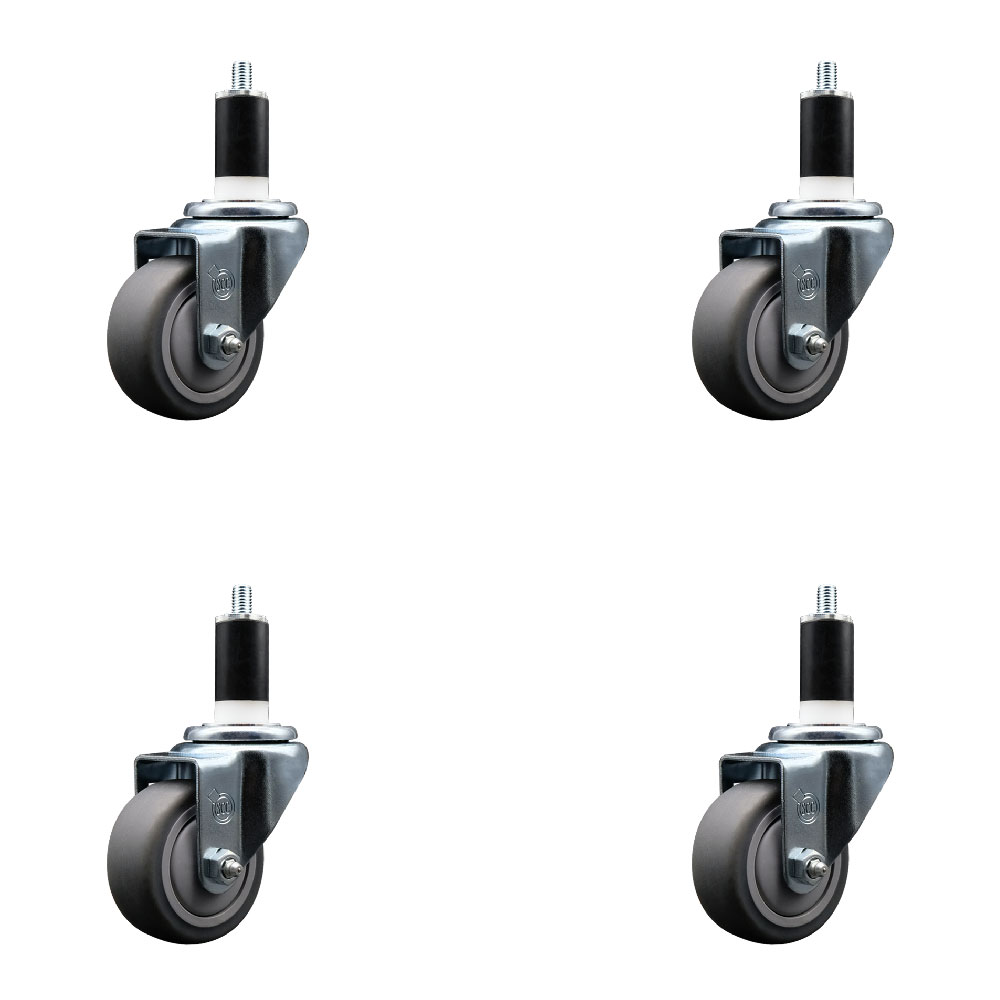 SCC-EX20S314-TPRB-138-4 Thermoplastic Rubber Swivel Expanding Stem Caster with 3 in. Gray Wheels & 1.38 in. Stems - Set of 4