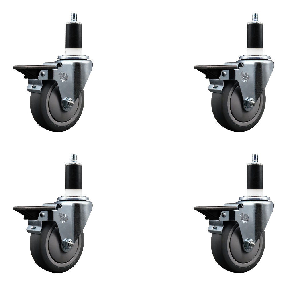 SCC-EX20S414-TPRB-PLB-138-4 Thermoplastic Rubber Swivel Expanding Stem Caster with 4 in. Gray Wheels & 1.38 in. Stems - Set of 4