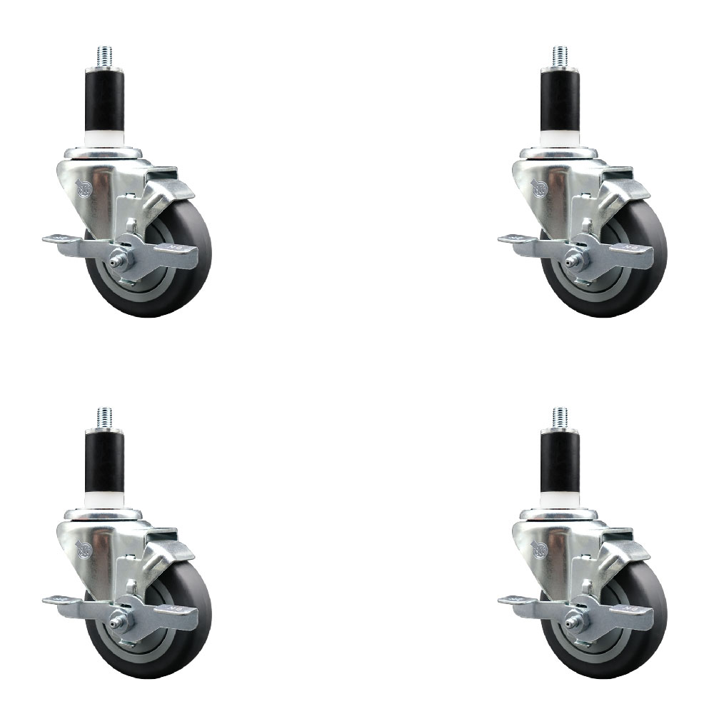 Stainless Steel Thermoplastic Rubber Swivel Expanding Stem Caster with 3.5 in. Gray Wheels & 1.38 in. Stems 4 Swivel - Set of 4