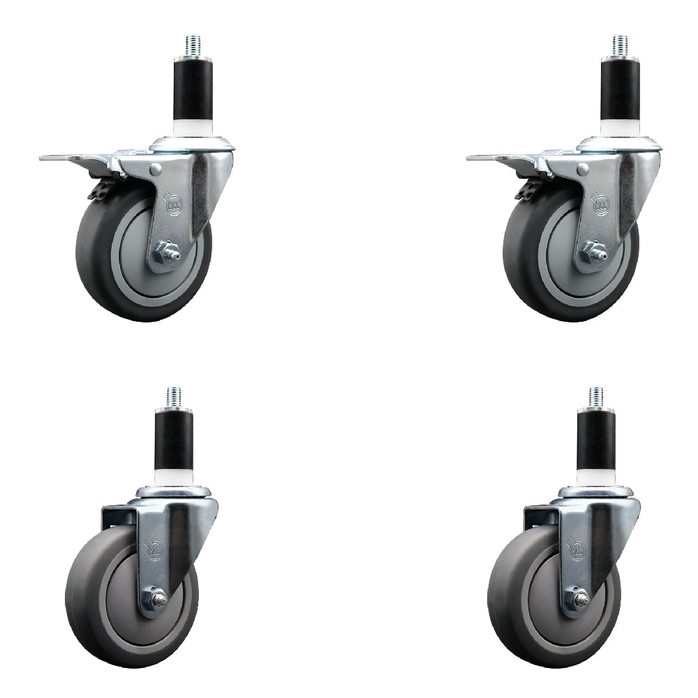 Stainless Steel Thermoplastic Rubber Swivel Expanding Stem Caster with 4 in. Gray Wheels & 1.38 in. Stems 2 - Set of 4