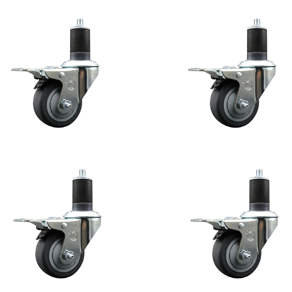 SCC-EXTTL20S314-TPRB-158-4 Thermoplastic Rubber Swivel Expanding Stem Caster with 3 in. Gray Wheels & 1.63 in. Stems - Set of 4