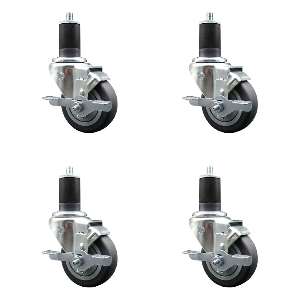 Stainless Steel Thermoplastic Rubber Swivel Expanding Stem Caster with 3.5 in. Gray Wheels & 1.63 in. Stems 4 Swivel - Set of 4