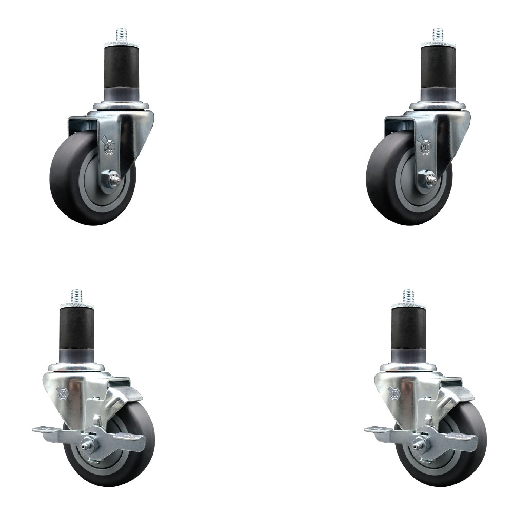 Stainless Steel Thermoplastic Rubber Swivel Expanding Stem Caster with 3.5 in. Gray Wheels & 1.63 in. Stems - Set of 4