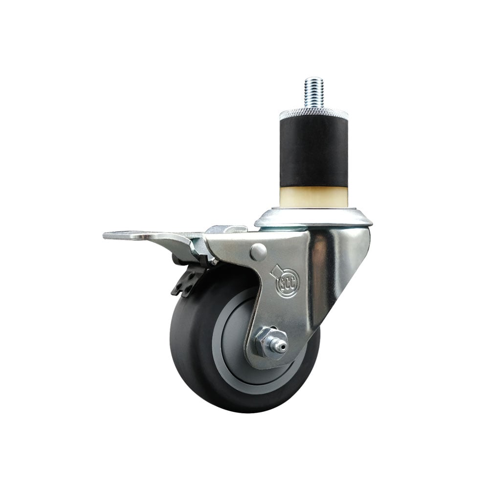 SCC-EXTTL20S314-TPRB-178 Thermoplastic Rubber Swivel Expanding Stem Swivel Caster with 3 in. Gray Wheel & 1.87 in. Stem & Total Locking Brake
