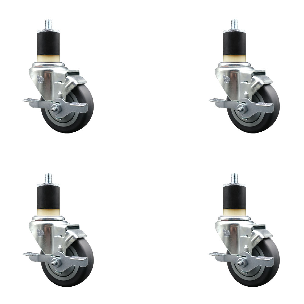 SCC-EX20S3514-TPRB-TLB-178-4 Thermoplastic Rubber Swivel Expanding Stem Caster with 3.5 in. Gray Wheels & 1.87 in. Stems - Set of 4