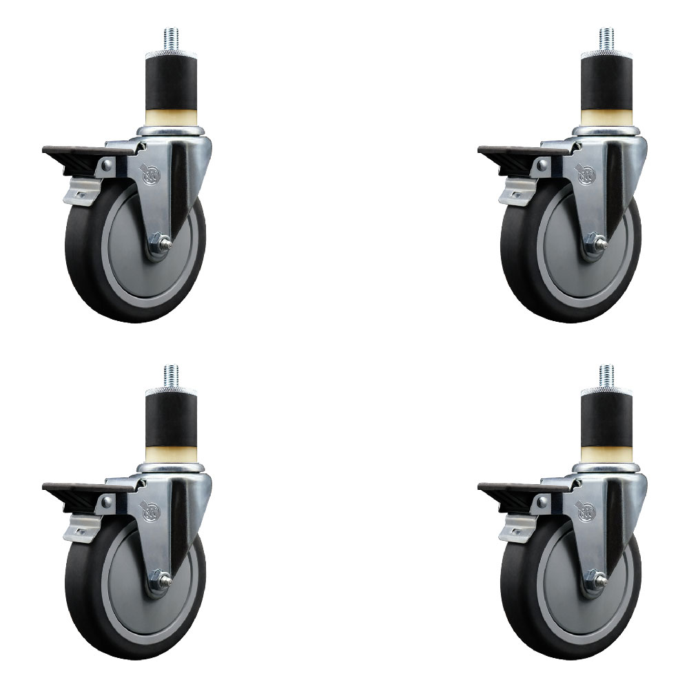 SCC-EX20S514-TPRB-PLB-178-4 Thermoplastic Rubber Swivel Expanding Stem Caster with 5 in. Gray Wheels & 1.87 in. Stems - Set of 4