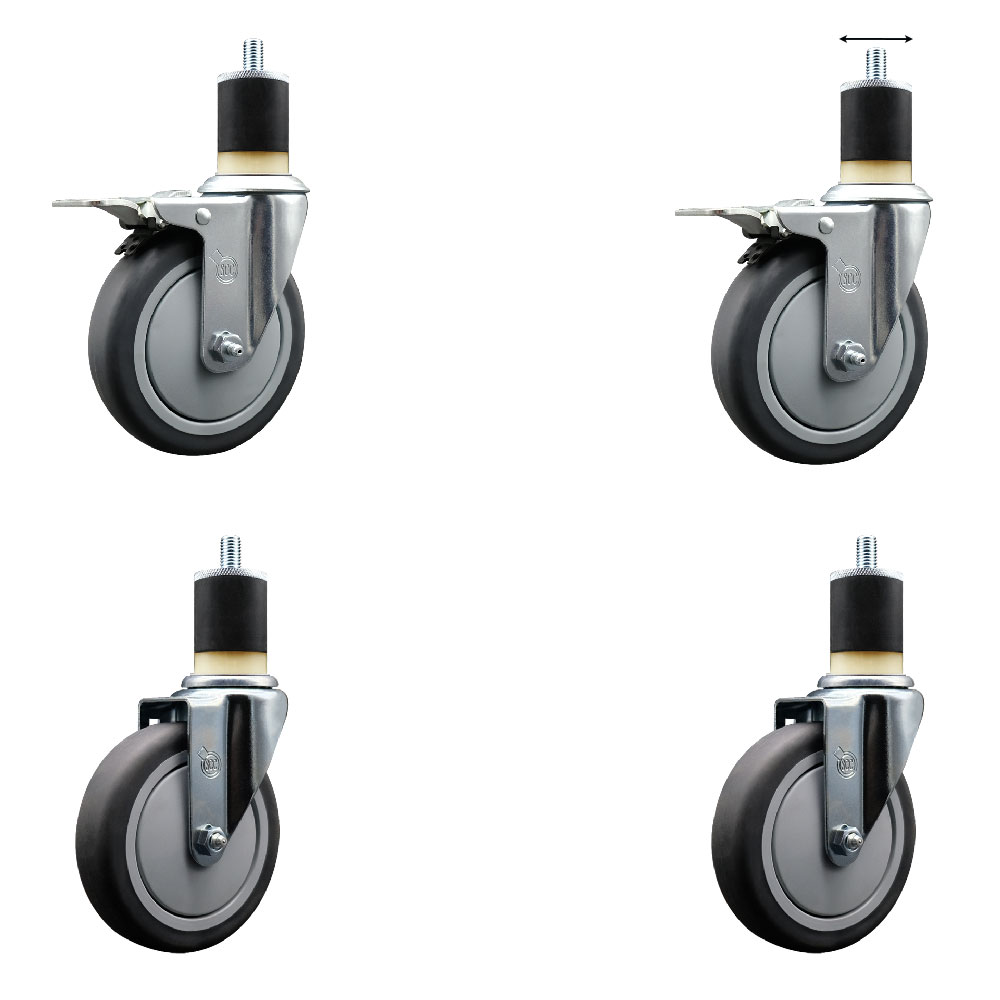 SCC-EXTTL20S514-TPRB-2-S-2-178 Thermoplastic Rubber Swivel Expanding Stem Caster with 5 in. Gray Wheels & 1.87 in. Stems - Set of 4