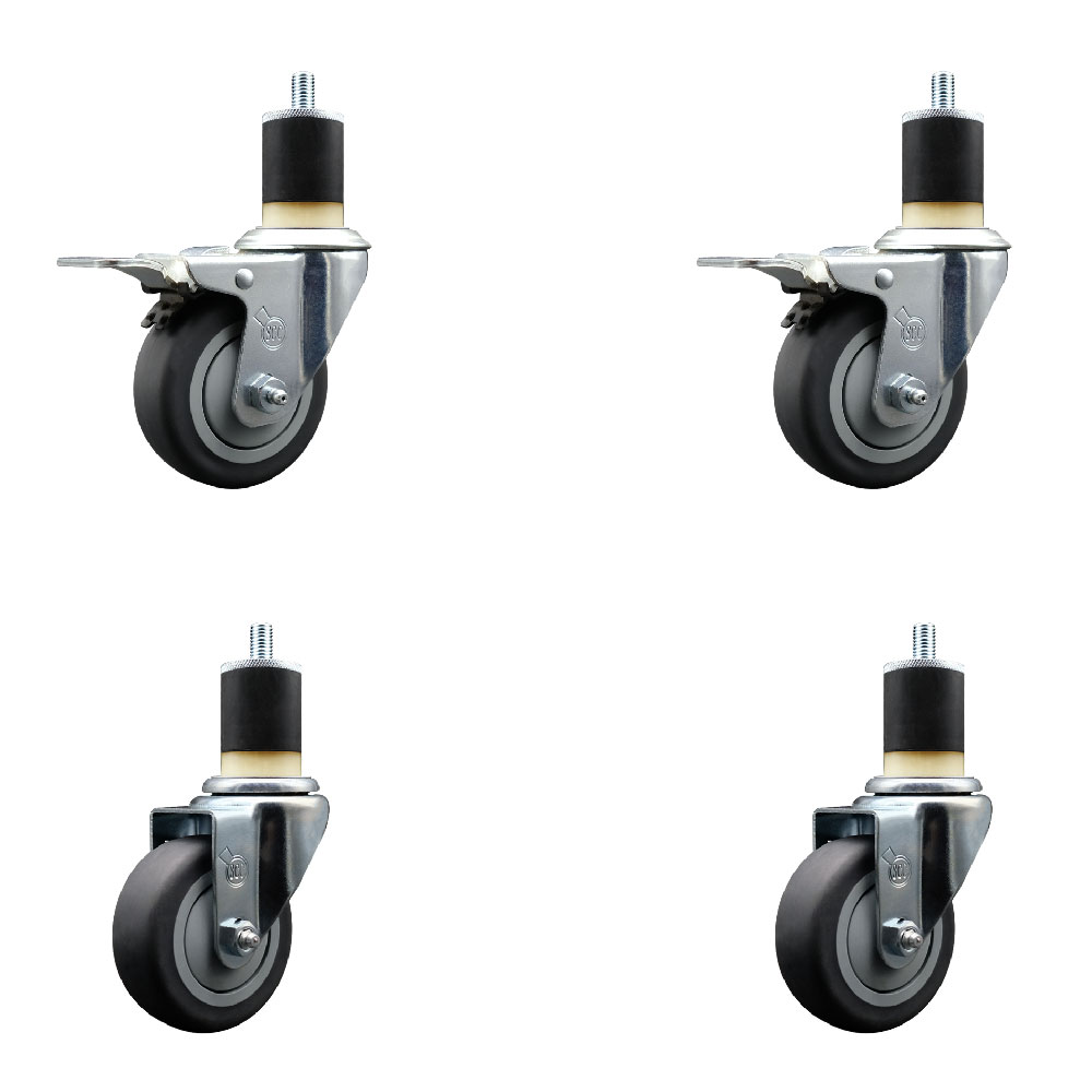 Stainless Steel Thermoplastic Rubber Swivel Expanding Stem Caster with 3.5 in. Gray Wheels & 1.87 in. Stems 2 - Set of 4