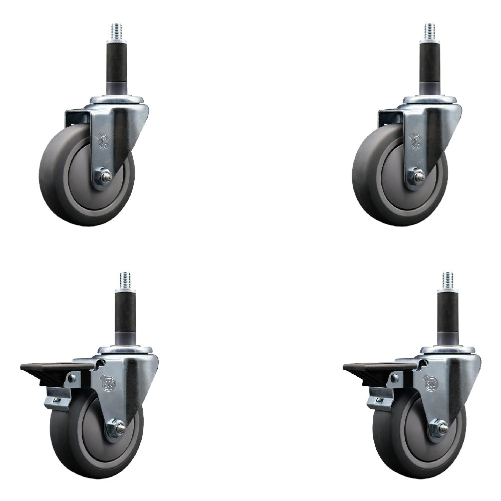 SCC-EX20S414-TPRB-2-PLB-2-1 Thermoplastic Rubber Swivel Expanding Stem Caster with 4 in. Gray Wheels & 1 in. Stems - Set of 4