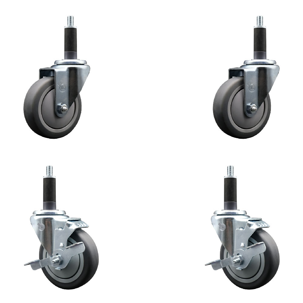 SCC-EX20S414-TPRB-2-TLB-2-1 Thermoplastic Rubber Swivel Expanding Stem Caster with 4 in. Gray Wheels & 1 in. Stems - Set of 4