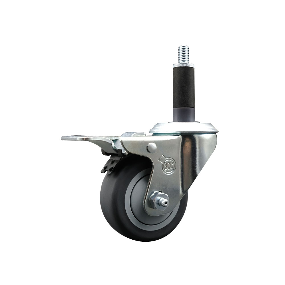 Stainless Steel Thermoplastic Rubber Swivel Expanding Stem Swivel Caster with 3 in. Gray Wheel & 1 in. Stem & Total Locking Brake