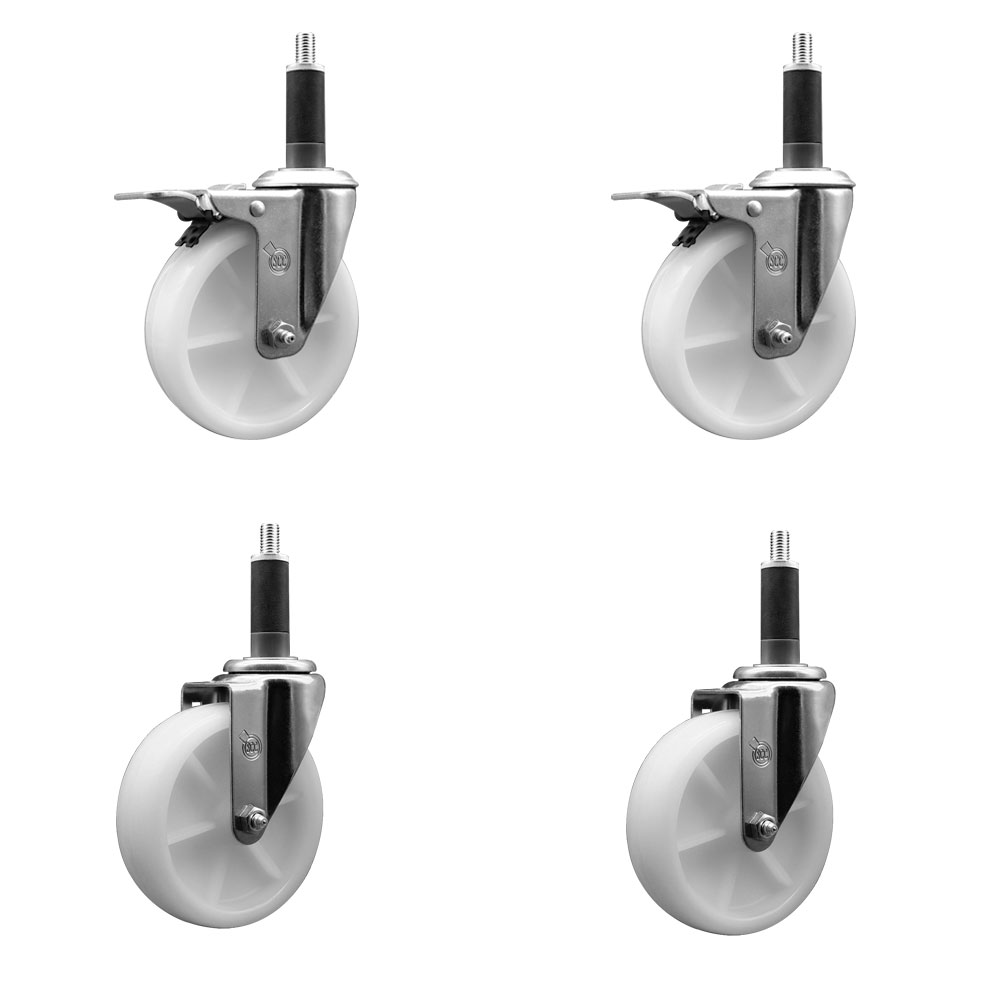 SCC-EXTTL20S514-NYS-2-S-2-1 Nylon Swivel Expanding Stem Caster with 5 in. White Wheels & 1 in. Stems - Set of 4