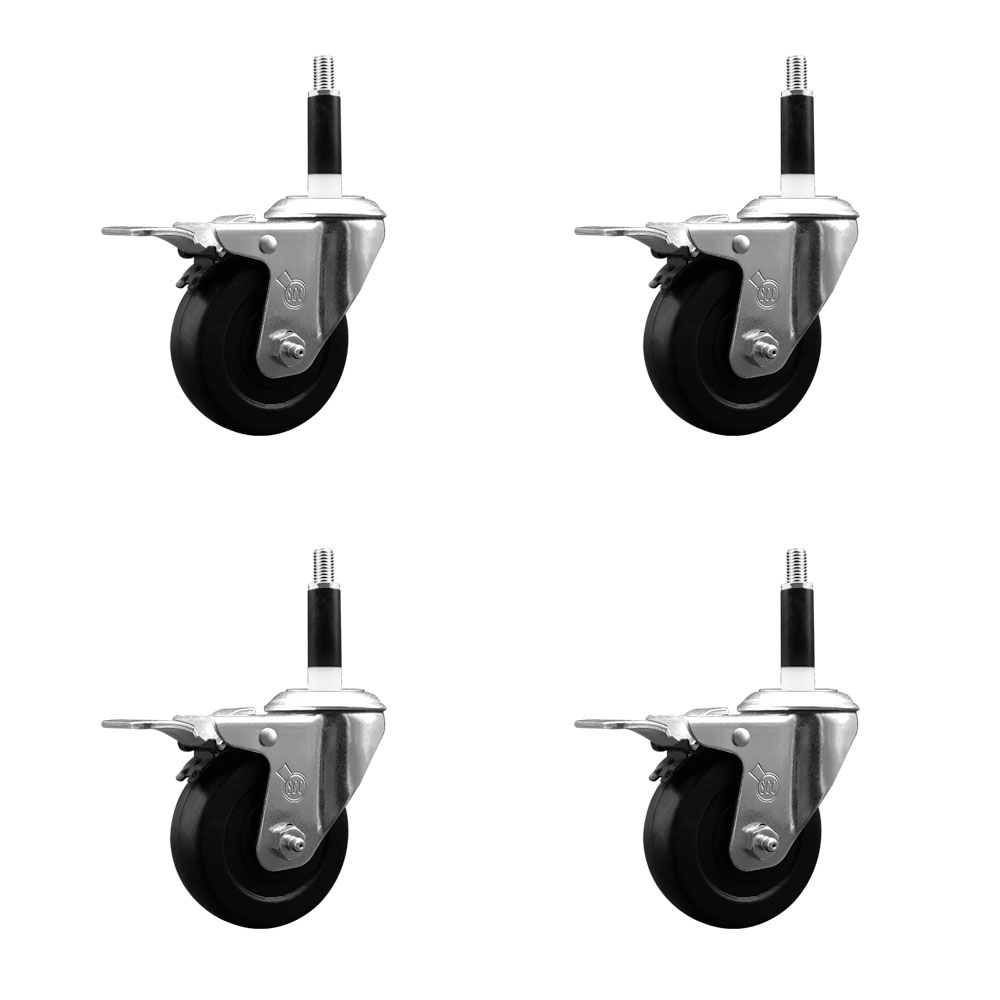 SCC-EXTTL20S3514-SRS-78-4 Soft Rubber Swivel Expanding Stem Caster with 3.5 in. Black Wheels & 0.87 in. Stems - Set of 4