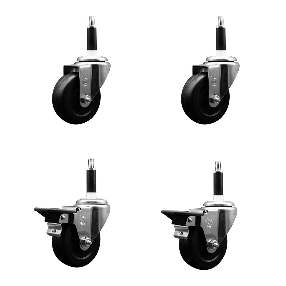 SCC-EX20S3514-SRS-2-PLB-2-78 Soft Rubber Swivel Expanding Stem Caster with 3.5 in. Black Wheels & 0.87 in. Stems - Set of 4